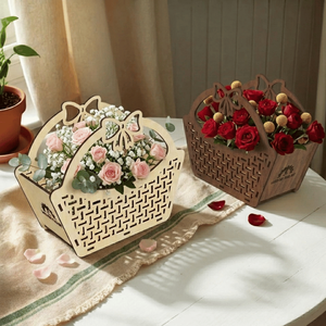 Panier décoratif en bois élégant avec design découpé au laser |   Organisateur multifonctionnel pour paniers de mariage, emballage cadeau et décoration - Product Image 3