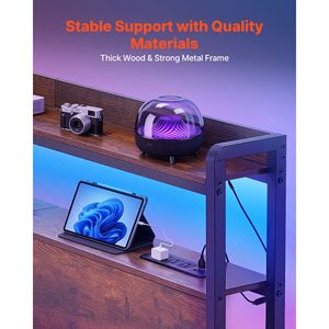 Cabecera de Cama Matrimonial con Luces LED, 2 Estantes de Almacenamiento, 3 Tomas de Corriente y 3 Puertos USB, Estructura Resistente de Acero al Carbono - Product Image 4