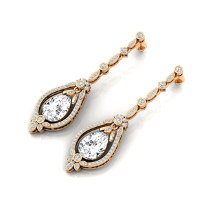 Boucles d'oreilles pendantes en or 14K 18K avec diamant de laboratoire taille poire 9*7mm 2 carats, certifiées IGI, solitaire de luxe avec 136 diamants d'accentuation - Product Image 5