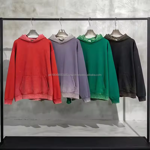 Poche latérale personnalisée Impression 3D en mousse Sweat à capuche lavé à l'acide en détresse Sweats à capuche surdimensionnés vierges Sweat à capuche unisexe délavé au soleil - Product Image 3