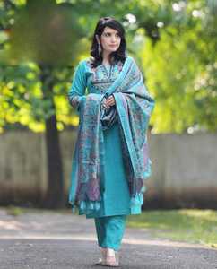 HARI OM CREATIONS Elegante Conjunto de Kurta de Gasa para Mujer, Holgado, Largo hasta la Rodilla, con Bordado y Diseño Estampado, Manga 3/4 - Product Image 3
