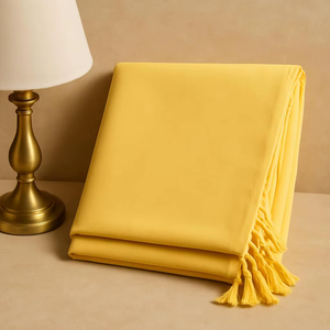 Sábana de Verano Multiusos de Algodón Amarillo Sólido con Borlas y Flecos, Suave, Transpirable y Ligera, Ropa de Cama para el Hogar, India - Product Image 1