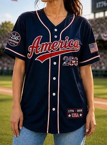 เสื้อเบสบอล USA สำหรับผู้หญิง แขนสั้น ระบายอากาศได้ดี ผลิตจากโพลีเอสเตอร์ ทรงปกติ ใส่ได้ทุกฤดู ป้องกันแบคทีเรีย คอวี แบบ 3 มิติ - Product Image 4