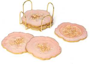 Modern Square Resin Handmade Non-Slip Table <b>Mats</b> with Gold Edge 350mm Diameter 5mm Thickness - Product Image 4
