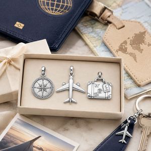 Custom Classic Gold & Rhodium Plated Stainless Steel Airplane <b>Suitcase</b> Compass Travel Charm - Product Image 6