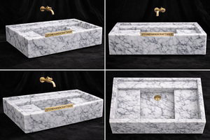 Lavabo sur pied en marbre de Carrare naturel, en pierre massif, pour salles de bain de luxe - Product Image 6