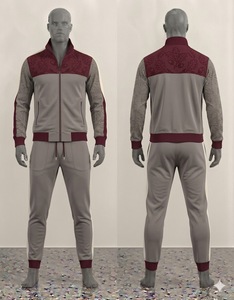 <b>Men's</b> Gray Maroon Color Block Tracksuit Set Full Zip <b>Jacket</b> Jogger Pants Casual Sportswear Autumn Wear - Product Image 1