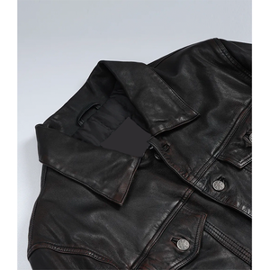 2026 OEM Best Trending Original Black Cowhide Leather Jacket For Men's Front Pockets High Quality Low MOQ Winter Fashion Jackets - Product Image 5