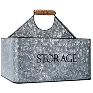 Organisateur de couverts en métal galvanisé avec poignée en bois robuste, pour rangement de cuisine et support à condiments pour fêtes - Product Image 1
