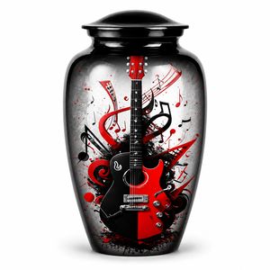 Autocollant commémoratif de luxe bleu et noir en forme de guitare avec urne funéraire émaillée pour cendres humaines - Product Image 1