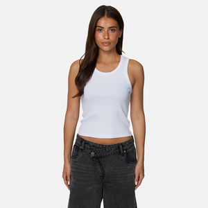 Top Corto Blanco de Punto para Mujer, Cuello Redondo, Color Sólido, Estilo Minimalista - Product Image 1