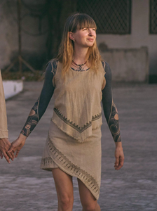 Bohemian Linen Tunic Vest Featuring Geometric Tribal Print Details Sleeveless Raw Cotton <b>Festival</b> Tank <b>Top</b> - Product Image 3