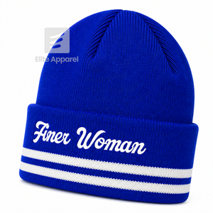 Custom Zeta Phi Beta Sorority <b>Knit</b> <b>Beanie</b> blue and white Casual Style embroidered logo with stripes for female - Product Image 2
