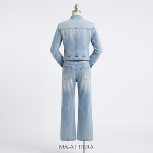 Women Light Blue Denim Jacket And Wide Leg Jeans Set Casual Two Piece Matching Denim Outfit <b>Streetwear</b> Fashion Clothing - Product Image 4