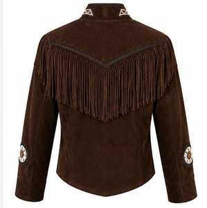 Chaqueta Marrón para Hombre con Bordado de Flecos, Cuello Mao, Estilo Vintage, Manga Regular - Product Image 6