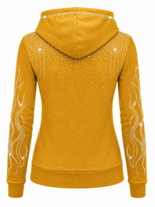 Sudadera con Capucha Brillante con Pedrería para Mujer, Sudadera con Capucha a la Moda con Bolsillo Delantero, Sudaderas con Capucha con Pedrería para Mujer al por Mayor - Product Image 6