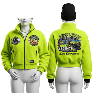 Chaqueta Corta de Forro Polar para Mujer, 320 GSM, Poliéster Premium, Cierre Completo, Verde Neón, Bordado Personalizado, Impresión DTF, Etiqueta Tejida - Product Image 1