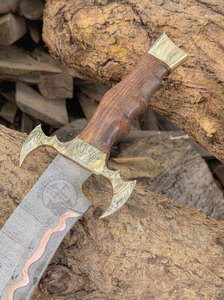 Couteau Bowie de chasse multi-usage en acier Damas et cuivre fait main 2026, lame fixe de 10 pouces, ambidextre, haute dureté, manche en bois - Product Image 4