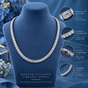 Collar de tenis de diamantes cultivados en laboratorio con corte escalonado |   Collar Estilo Esmeralda en Oro Sólido de 9K, 14K y 18K, Colección de Joyería Fina para Regalo - Product Image 3
