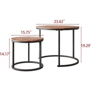 Modern Round <b>Nesting</b> <b>Coffee</b> <b>Table</b> <b>Set</b> of 2 with Wood Top and Metal Frame for Living Room Home Apartment Interior Decor - Product Image 4