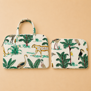 Tropical Animal Printed Soft Luxury Cotton Laptop <b>Sleeve</b> Zipper Closure Handle Carrying System Lightweight Durable Eco-Friendly - Product Image 1