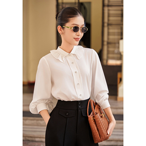 เสื้อเชิ้ตผู้หญิง แขนยาว คอปีเตอร์แพน แต่งลูกไม้ ผ้าฝ้ายผสมโพลีเอสเตอร์ สวมใส่สบาย เหมาะสำหรับฤดูร้อน ใส่ทำงานหรือใส่ลำลอง รุ่น IVY - Product Image 4