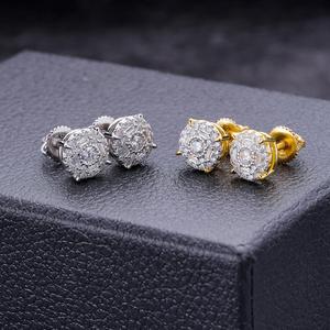Boucles d'oreilles clous de luxe rondes en diamant de laboratoire composite, en argent sterling 925, serties de pierres, bijoux haut de gamme - Product Image 1