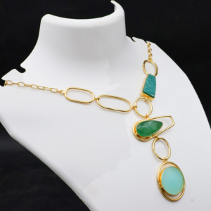 Collar Clásico con Colgante de Latón Chapado en Oro de 18K, Amazonita Natural, Jade y Cuarzo Calcedonio, Joyería Geométrica - Product Image 2