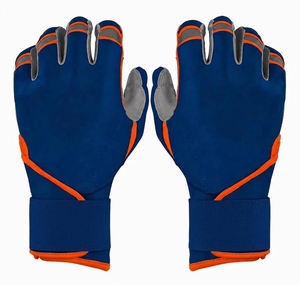 Guantes de bateo de la serie Lan Hap Signature, acolchados con cuero PU, con puño largo, color gris y azul cielo, cierre de gancho y bucle, unisex, para adultos, para entrenamiento. - Product Image 2