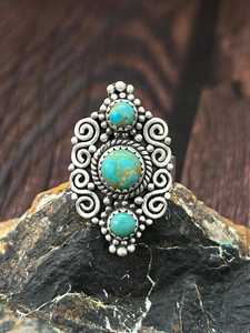 Handcrafted Kingman Turquoise <b>Adjustable</b> Sterling Silver Band Natural Southwestern Artisan Jewelry - Product Image 1