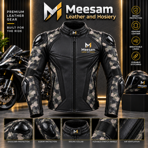 Chaqueta de Motocicleta de Cuero con Camuflaje, Armadura Protectora, Transpirable, de Piel de Canguro - Product Image 1