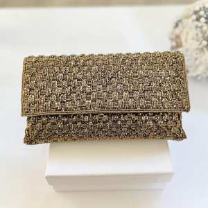 Sac à bijoux de luxe fait main avec des perles en forme de papillon pour femmes, sac de soirée noir à paillettes, sac de mariage brodé de pierres de cristal - Product Image 1