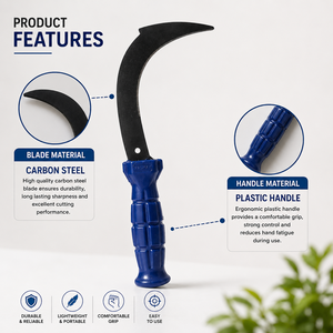 Faucille robuste en acier au carbone avec manche en plastique pour couper l'herbe, désherber, récolter, travaux de jardinage, agriculture et utilisation agricole, outils à main - Product Image 3