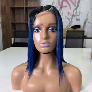 Peluca corta de color azul oscuro humano vietnamita L precio extensiones de cabello natural hueso recto - Product Image 4