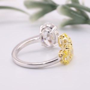 Anillo Abierto Ovalado con Diamante Cultivado en Laboratorio, Banda Curva de Dos Tonos con Diamantes Amarillos, Anillo de Compromiso, Joyería Fina Única para Mujer - Product Image 2