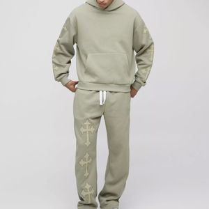 High Quality Custom Eco-Friendly Winter <b>Tech</b> Fleece Flared Tracksuits Men's Plus Size 100% Cotton Breathable Lightweight Sets - Product Image 1