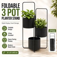 Rak Tanaman Vertikal Logam Grosir dengan 3 Pot, Lipat, Hemat Ruang, Penyangga Pot Bunga untuk Dekorasi Dalam Ruangan