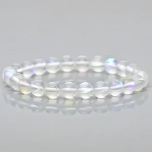 Created Matte Aura Quartz Smooth Round AAA Grade Gemstone Beads <b>Stretch</b> <b>Bracelet</b> Healing Jewelry Wholesale - Product Image 1