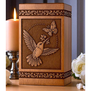 Urna de Madera con Colibrí y Mariposa: Recuerdo Conmemorativo Personalizado, Recuerdo Funerario de AYAANS - Product Image 1