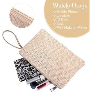 Sac à main tissé bohème d'été DreamCraft pour femmes et filles, pochette en paille fabriquée au Vietnam avec fermeture éclair et dragonne - Product Image 2