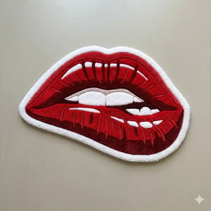 Alfombra de Lana Tejida a Mano con Diseño de Labios Rojos, Antideslizante, Geométrica, de Pelo Medio, Estilo Pop Art, Decoración Suave para Dormitorio y Sala de Estar - Product Image 1