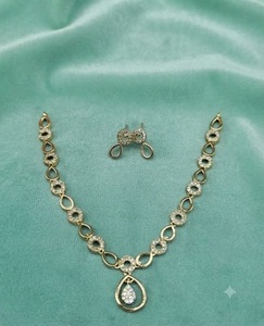 AD Alternating Circle Teardrop Chain Antique <b>Gold</b> Plated Necklace <b>Set</b> Pave Frame Waterdrop Pendant & Matching Earrings Wholesale - Product Image 6