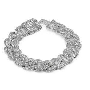 Bracelet gourmette cubaine haut de gamme avec micro-pavé de pierres, design Hip Hop Bling, diamants CZ de luxe, en argent 925 plaqué rhodium, cadeau - Product Image 1