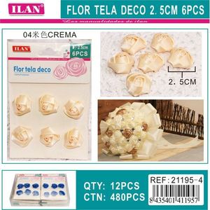 Fiore decorativo in tessuto ILAN 2,5 cm 6 pezzi colore crema per decorazioni artigianali - Product Image 3