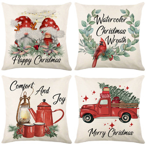 Fundas de Almohada Navideñas de 45x45cm, Fundas Decorativas para Cojines con Diseño de Papá Noel, Muñeco de Nieve, Reno y Árbol de Navidad, Decoración Festiva para el Hogar y el Sofá - Product Image 6