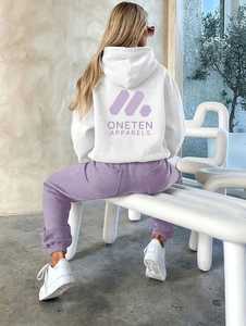 ONETEN APPARELS <b>Women's</b> <b>White</b> Oversized <b>Hoodie</b> Geometric Logo Front Pocket Cotton Knitted Autumn Style - Product Image 5