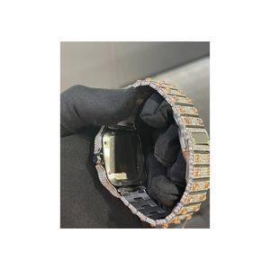 Montre de luxe pour homme en acier inoxydable sertie de diamants, cadran rectangulaire à quartz analogique avec chiffres romains, fermoir déployant, 40 mm - Product Image 3
