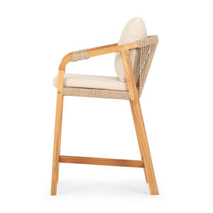 Silla hecha a mano de madera maciza de teca con respaldo de cuerda natural para muebles de cafetería, resort o salón. - Product Image 2