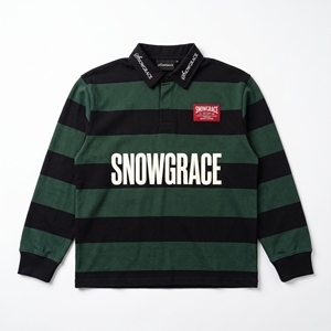 เสื้อเบสบอลแขนยาวลายทาง Snowgrace ปักโลโก้ คอปกพับได้ ทรงปกติ เสื้อผ้าผู้ชาย - Product Image 1