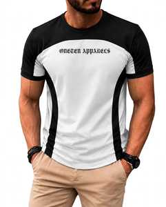 T-shirt décontracté pour homme en coton 100% respirant, à manches courtes, col rond, avec blocs de couleur noir et blanc, tricoté à l'avant - Product Image 1